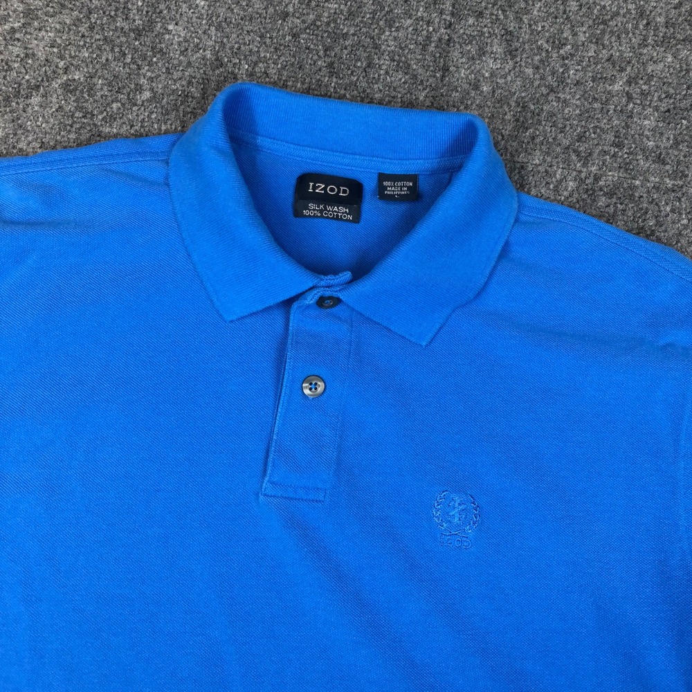 IZOD Mens Silk Wash 100% Cotton Pique Polo Shirt Blue Large Short Sleeve Logo
